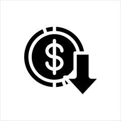 Cost reduction icon. Dollar Down Icon. Vector illustration for web design. Isolated on white background.