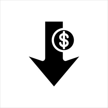 Cost reduction icon. Dollar Down Icon. Vector illustration for web design. Isolated on white background.
