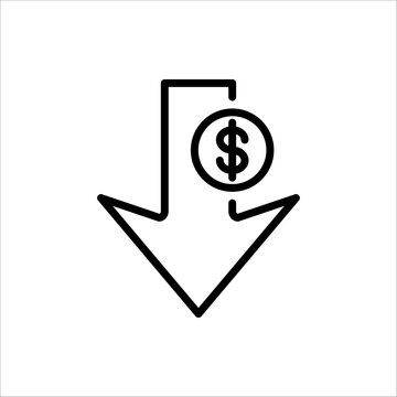 Cost reduction icon. Dollar Down Icon. Vector illustration for web design. Isolated on white background.