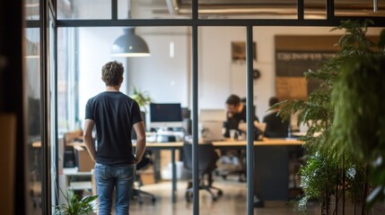 Man Contemplating in Modern Office Space