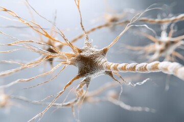 Intricate neural networks illuminate a magnified view within the brain, showcasing detailed dendrites against a neutral background.