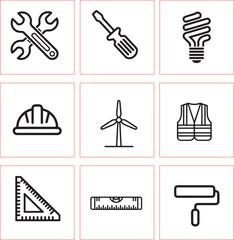 Construction and Engineering Icons: Tools, Safety, and Sustainability