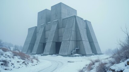 Geometric architecture in snowy terrain