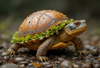 Fototapeta premium a turtle has a burger-shaped shell