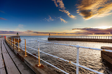 Whitby, UK, sunrise, early morning, seaside, harbour, old port, fishing port.