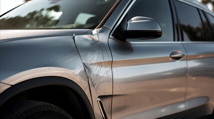 Car accident damage repair cost estimate silver suv fender dent scratch panel replacement auto body shop