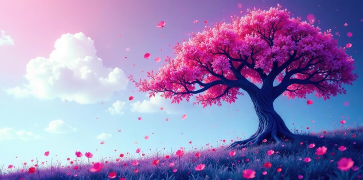 Whimsical abstract tree with swirling purple branches, tree, whimsy