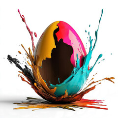 Obraz premium Easter egg with a colorful paint splash, isolated on a transparent background. 
