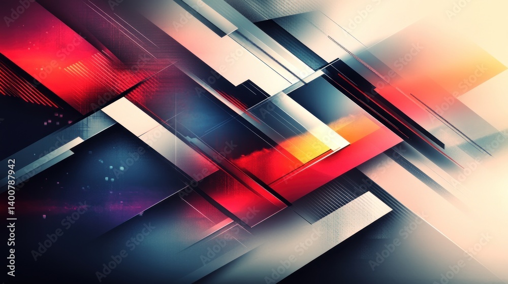 Poster geometric abstraction featuring diagonal lines and vibrant colors creating a dynamic modern and visu