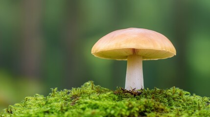 Single mushroom on mossy ground