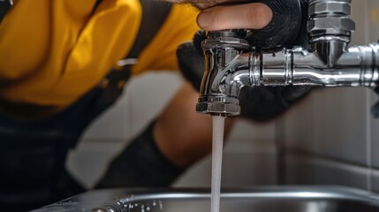 Plumber cleaning out clogged drains under the sink. Featuring problem-solving and efficiency