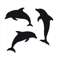 Obraz premium A playful dolphin silhouette jumps in the ocean, a marine mammal's vector illustration.