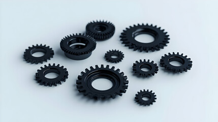 Collection Of Gears On Light Gray Background