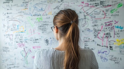 Fototapeta premium A businesswoman presenting her ideas on a whiteboard during a brainstorming meeting.