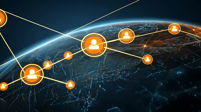 Digital Global Network with User Icon and Connection Lines Illustrating User Experience and Data Flow