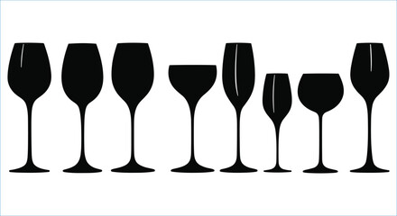 Set of wine glass silhouettes vector. Silhouette of wine glasses in different shapes vector