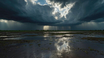 flooded land against storm backdrop