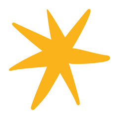 Blue and yellow hand-drawn star doodles with brush and crayon textures. Sketchy line patterns, graphic marker elements. Flat vector illustration isolated on white background.