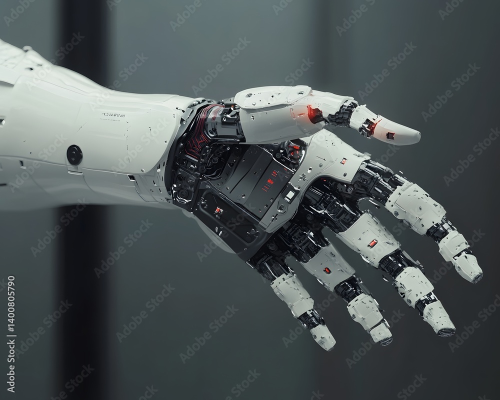 Poster a close-up view of a robotic hand showcasing intricate mechanical designs and advanced technology, s
