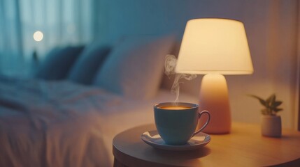 Obraz premium a cup of chamomile tea steaming