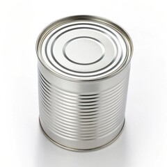 Metallic canned food container with a smooth top and ribbed sides.