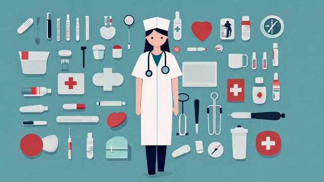 Cartoon Doctor and Nurse Characters in Medical Uniforms with Stethoscope Illustration