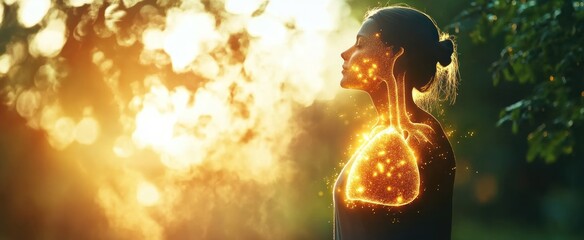 Illuminated illustration of a persons respiratory system in sunlight