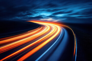 Blurred streaks of light on a highway at night, showing traffic movement with a long exposure technique.