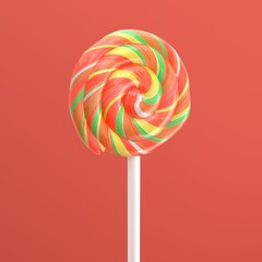 colorful lollipop isolated on red background