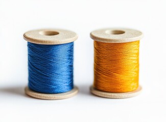 Two spools of thread, blue and orange