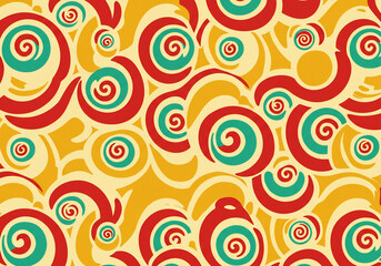 Abstract Swirls Pattern Red Yellow Teal Background
