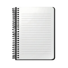 A realistic spiral-bound notepad opened to blank white lined pages on a transparent background showcasing a clean and modern note-taking surface