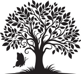 Obraz premium tree with butterfly black silhouette vector,vector tree silhouette