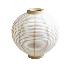 A spherical white paper lantern with horizontal ribbing and a central metal support ring shown on a transparent background in clean mockup form