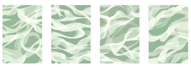 Vector pattern set of a repetition of smoke lines on a green background