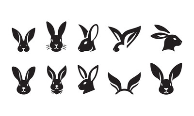  Set of rabbit ear head logo silhouette icon vector art illustration