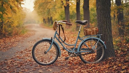 Fototapeta premium Vintage bicycle on an autumn road