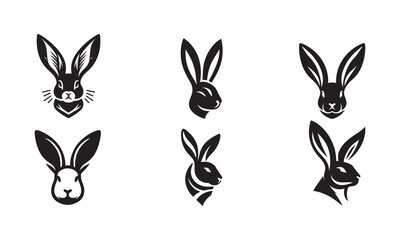  Set of rabbit ear head logo silhouette icon vector art illustration