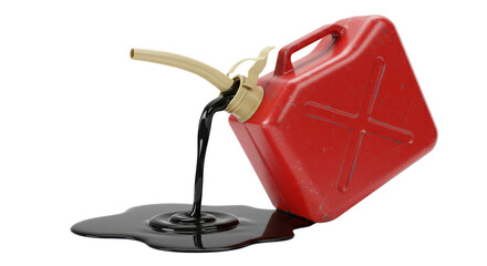 Isolated gasoline can pouring oil
