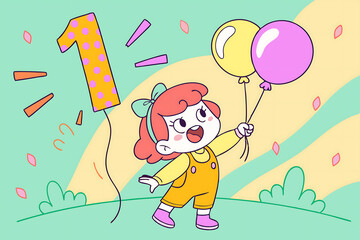 Obraz premium happy birthday party. girl celebrates her 1rd birthday.