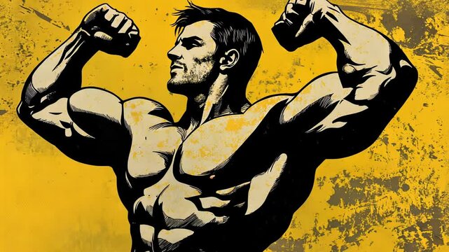 Muscular Man and Woman Cartoon Vector Illustration of Bodybuilder Athletes in Silhouette Art