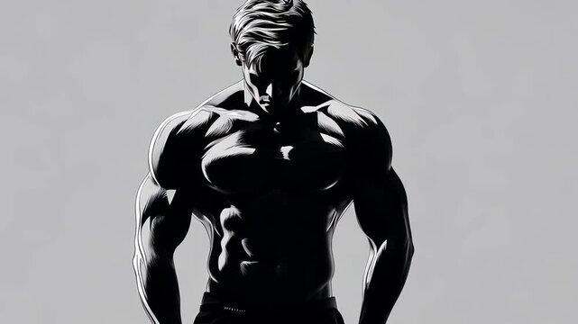 Muscular man Silhouette Art Illustration of Bodybuilder Pose