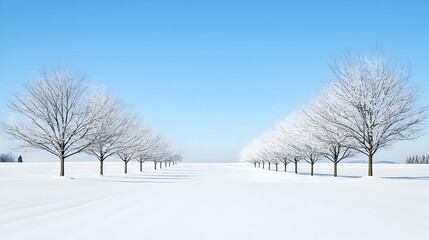 Fototapeta premium Snowy Trees In A Row On A Winter Landscape