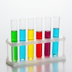 Colorful liquids in test tubes on white background
