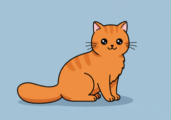 Cute Orange Pixel Cat Sitting on Light Blue Background