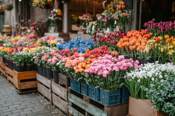 Fototapeta premium Colorful flowers for sale in a flower shop.