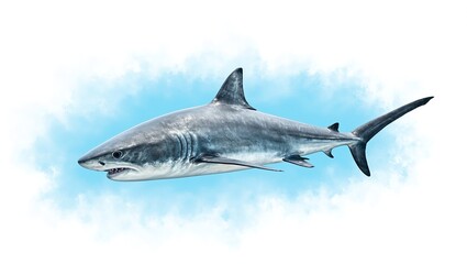 Fototapeta premium An exquisite mako shark with metallic skin gracefully gliding through crystal blue waters Enhance your designs with this captivating image