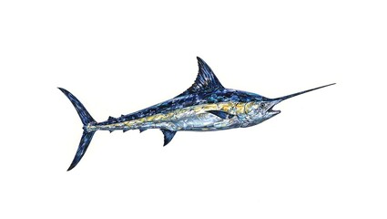 Fototapeta premium A stunning close up of a majestic marlin gliding gracefully through clear blue waters its metallic scales glistening under the sunlight