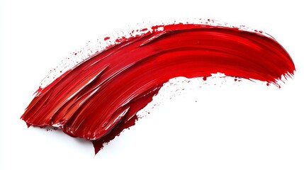 Vibrant Red Abstract Oil Paint Brush Stroke Texture on White Background, Isolated Smear