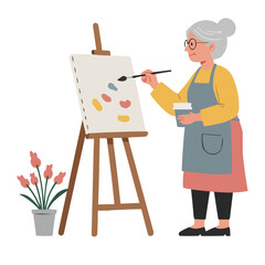 Senior woman painting canvas. Senior woman creating painting - art as source of joy in golden years.